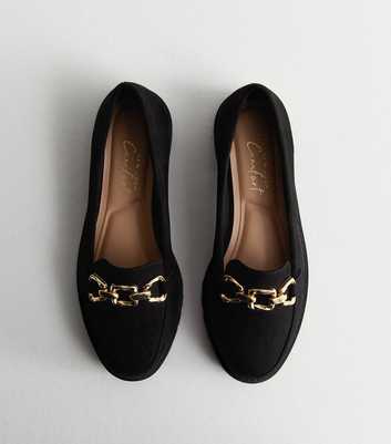 Wide Fit Black Suedette Chain Trim Loafers