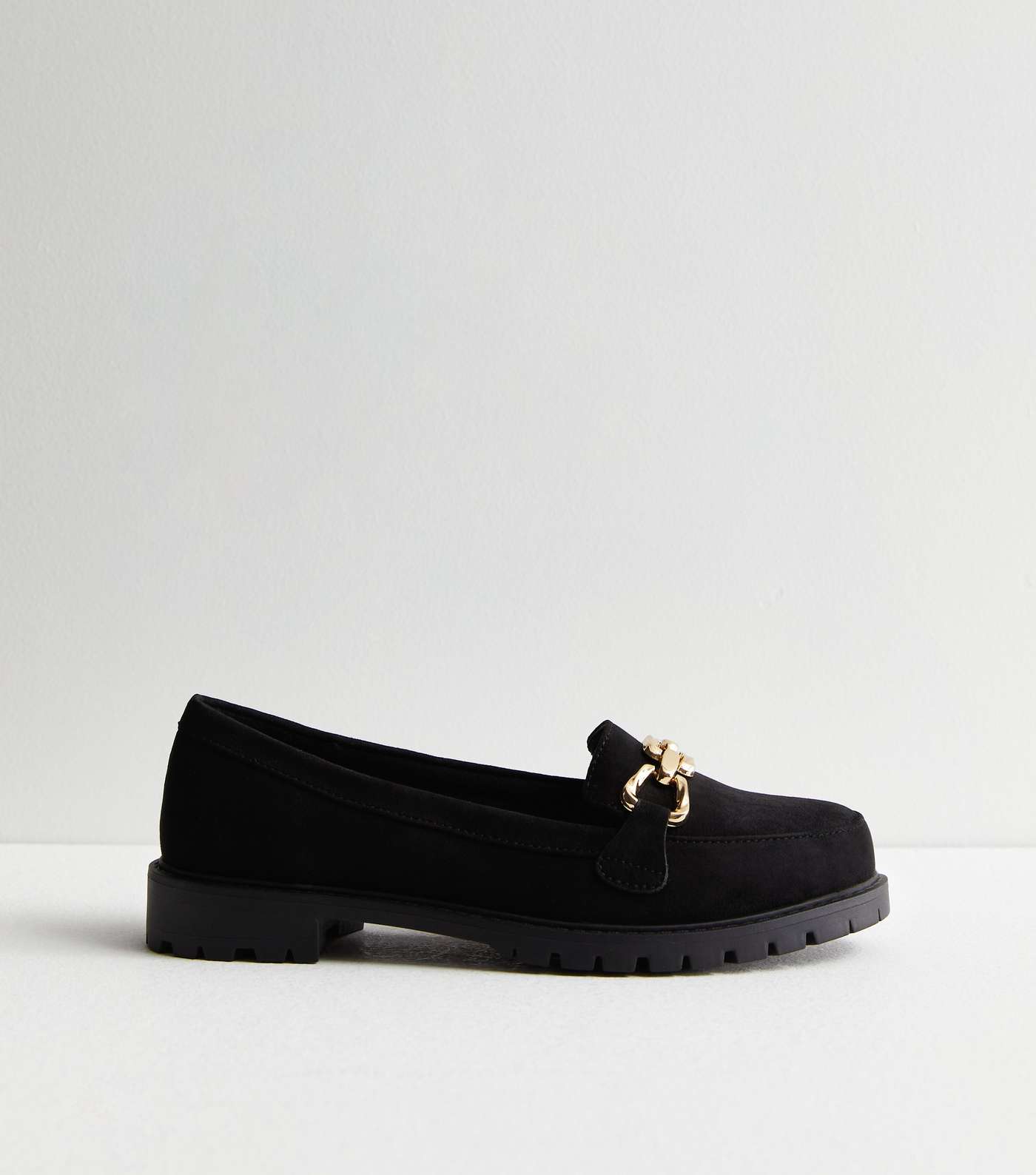 Wide Fit Black Suedette Chain Trim Loafers Image 3