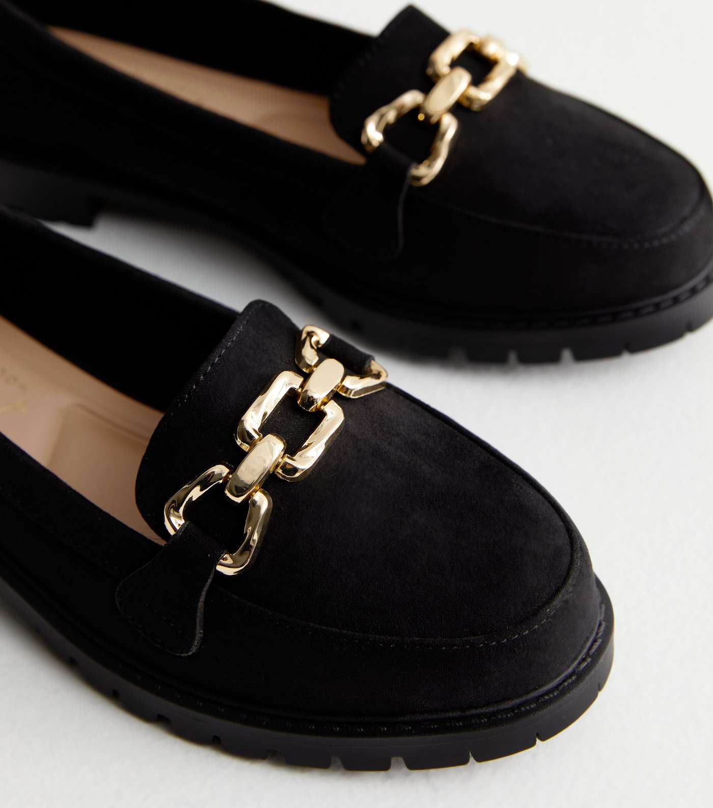 Wide Fit Black Suedette Chain Trim Loafers Image 5