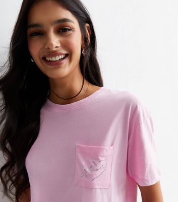 Pink Cotton Amour Boxy Logo T-Shirt New Look