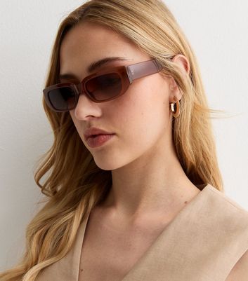 Dark Brown Rectangle Frame Sunglasses New Look