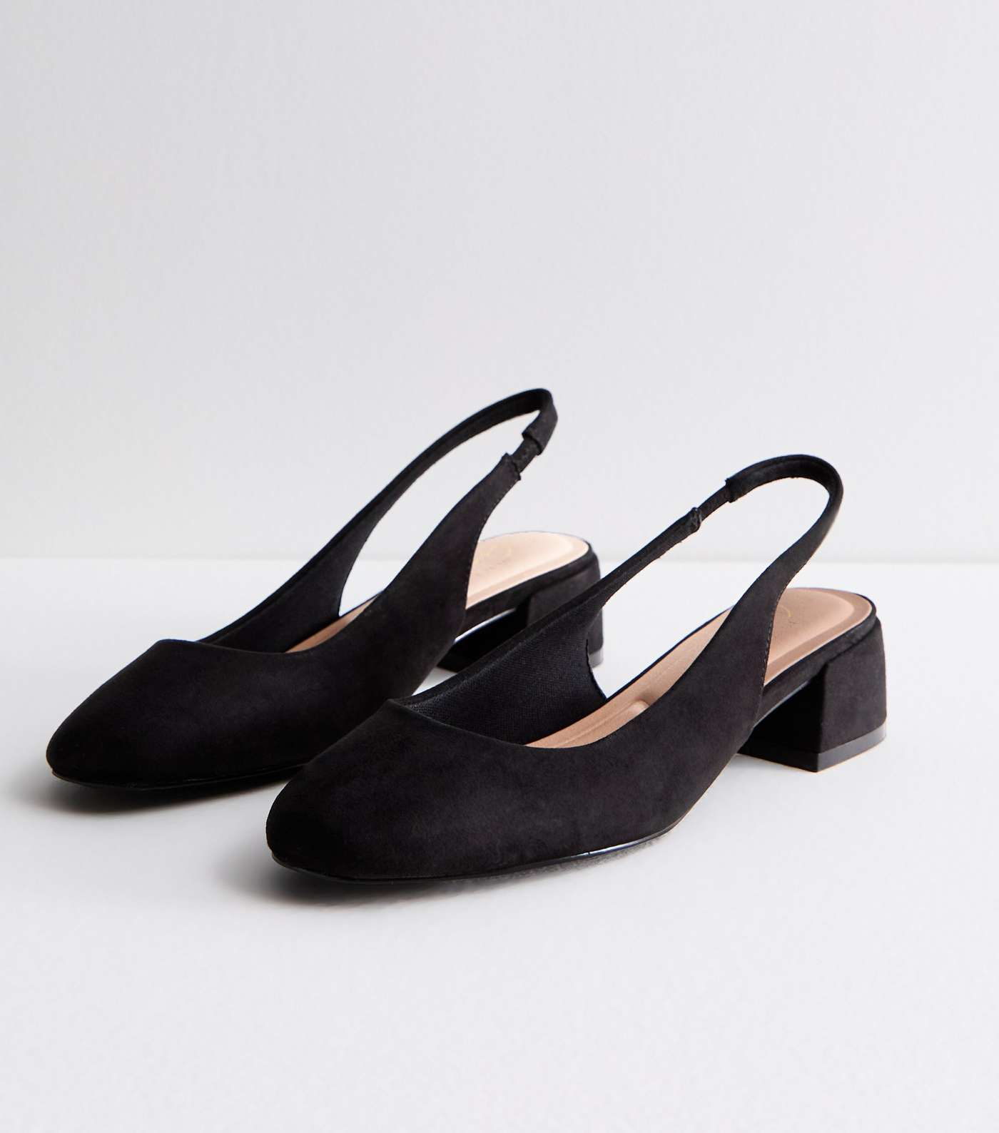 Black Suedette Block Heel Slingback Court Shoes | New Look