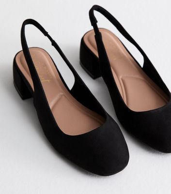 Black Suedette Block Heel Slingback Court Shoes