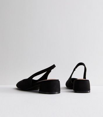 Black Suedette Block Heel Slingback Court Shoes New Look