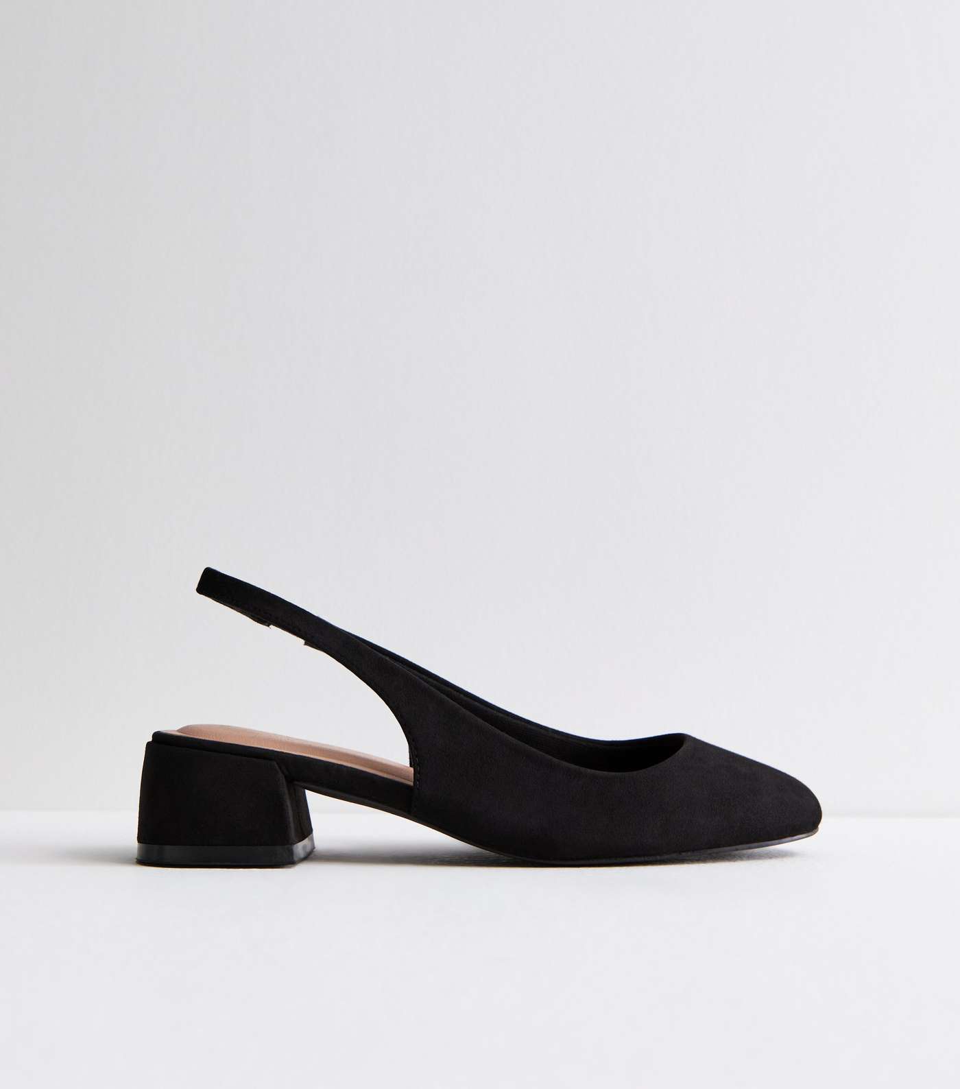 Black Suedette Block Heel Slingback Court Shoes | New Look