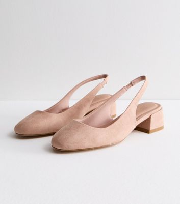 Pale Pink Suedette Block Heel Slingback Court Shoes New Look