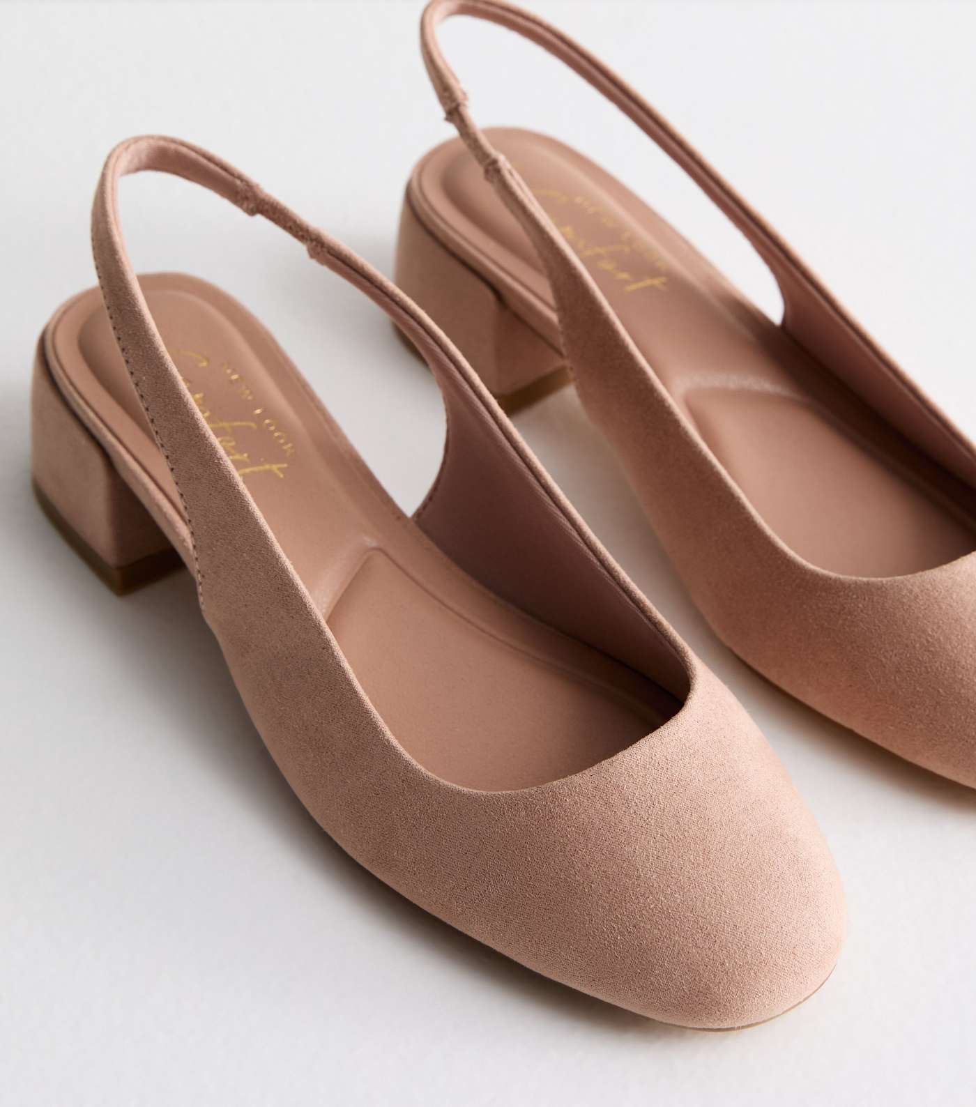Pale Pink Suedette Block Heel Slingback Court Shoes Image 3