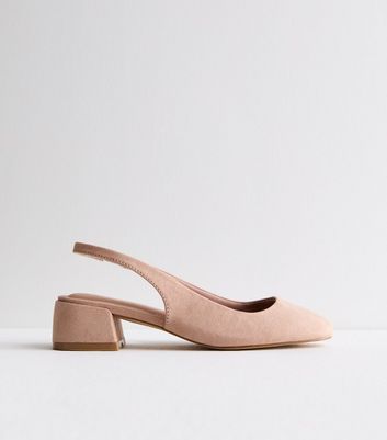 Pale Pink Suedette Block Heel Slingback Court Shoes New Look