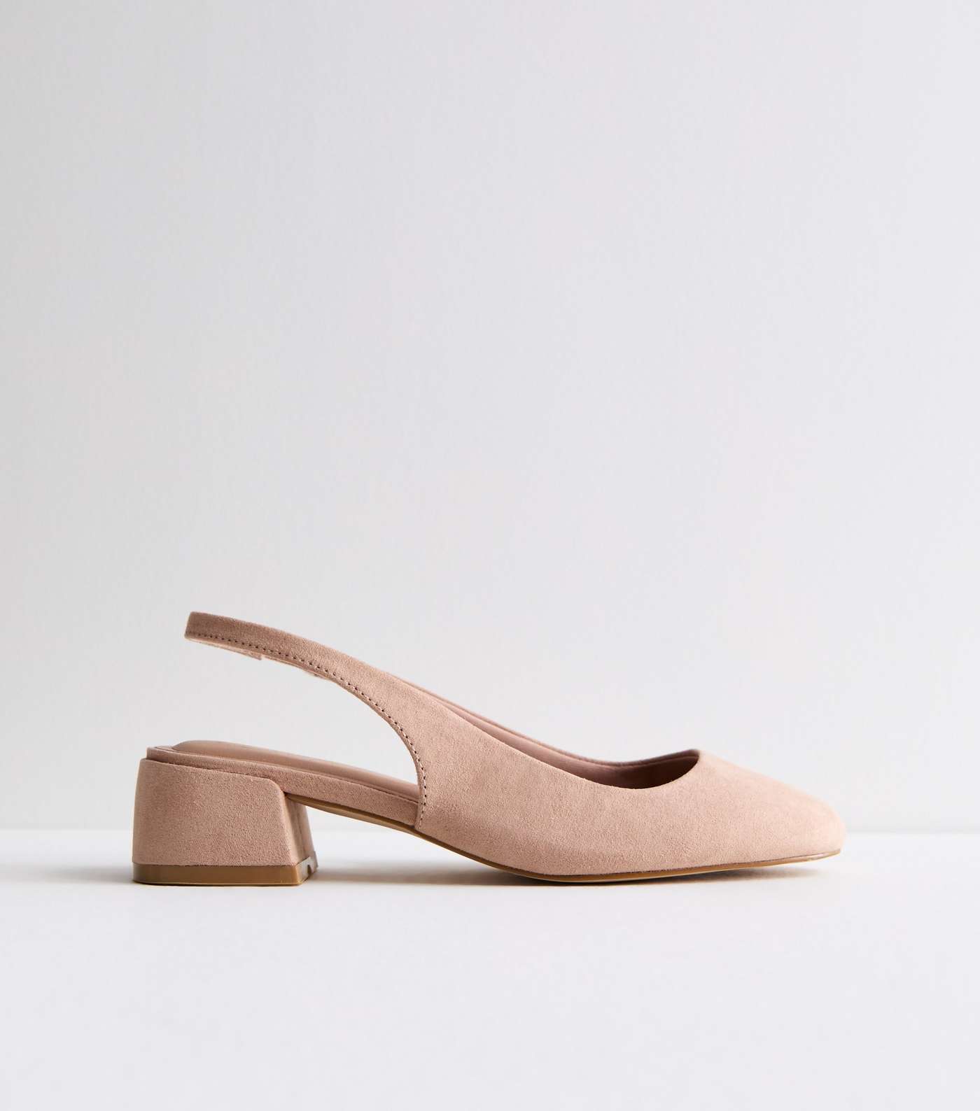 Pale Pink Suedette Block Heel Slingback Court Shoes Image 5