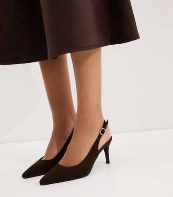 Dark Brown Faux Suede Slingback Pumps