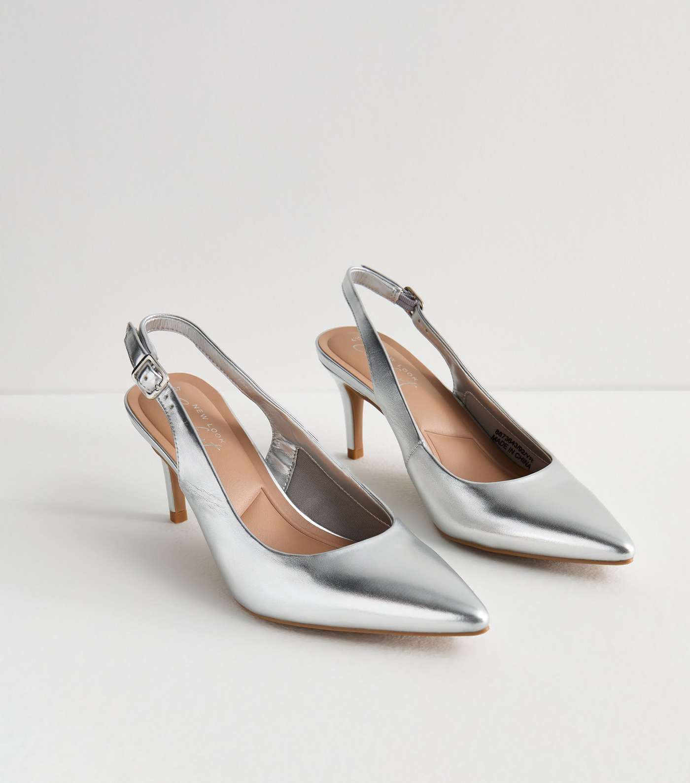 Silver Pointed Slingback Stiletto Heel Court Shoes  Image 5