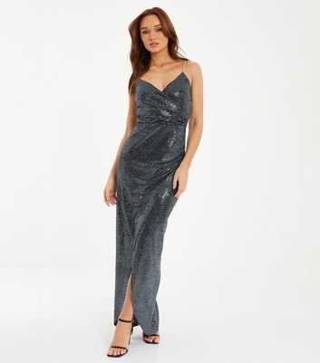 QUIZ Dark Grey Sequin Strappy Maxi Dress