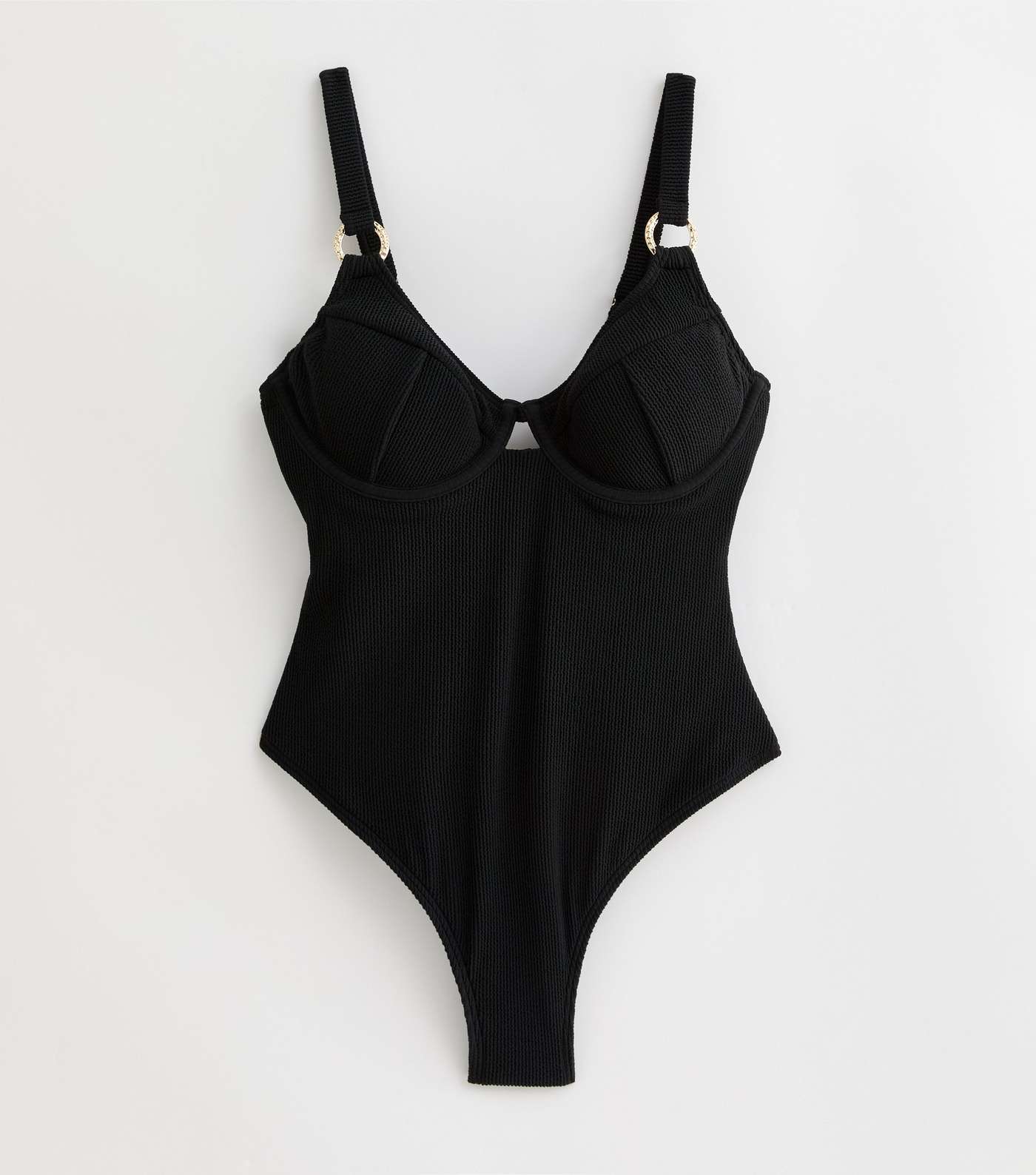 Black Textured Ring Underwired Swimsuit Image 5