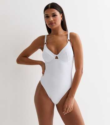 White Textured Ring Underwired Swimsuit