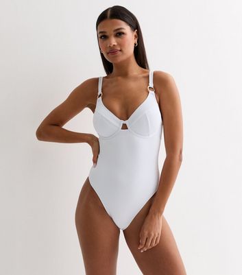 White Textured Ring Underwired Swimsuit | New Look