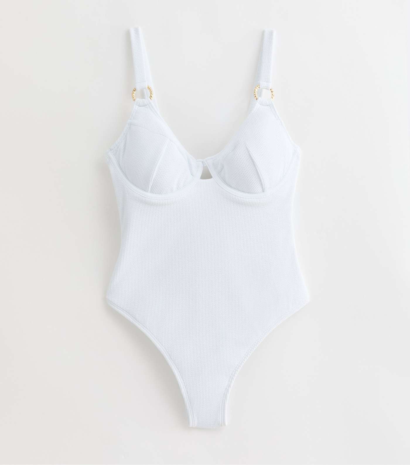 White Textured Ring Underwired Swimsuit Image 5
