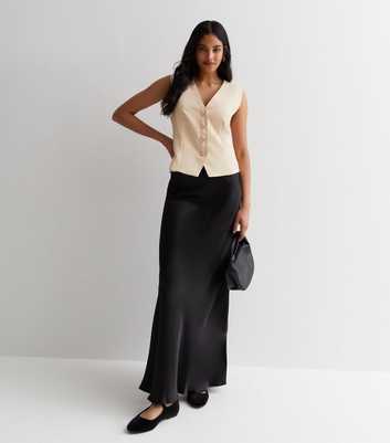 Black Satin Bias Cut Maxi Skirt