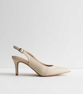 Cream Pointed Slingback Stiletto Heel Court Shoes 