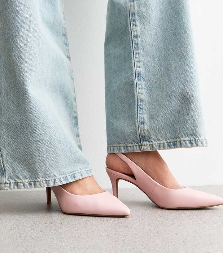 Pink Faux Leather Pointed Slingback Stiletto Heel Court Shoes