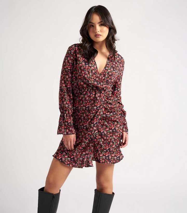 Urban Bliss Red Floral Print Wrap Mini Dress