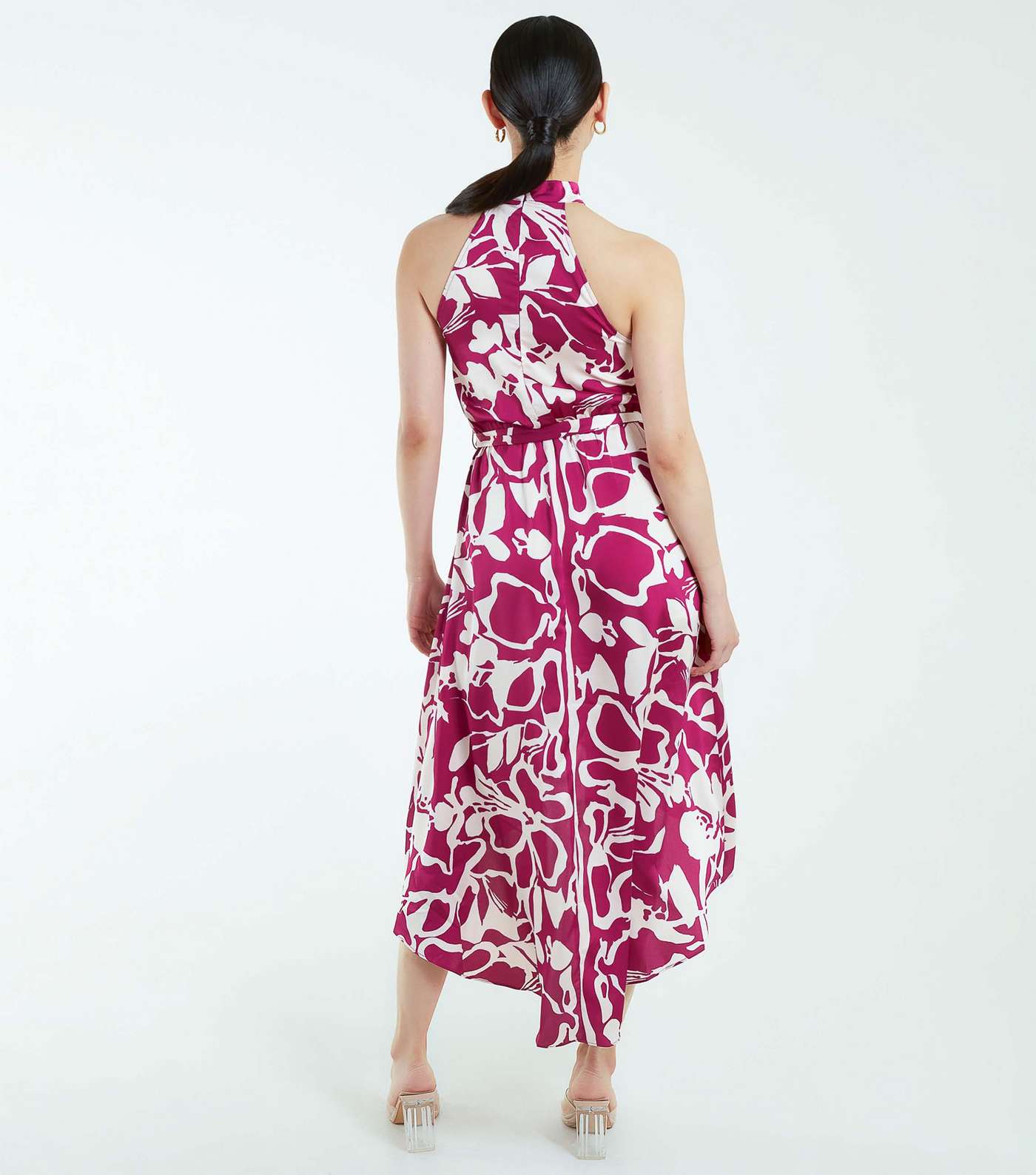 Blue Vanilla Pink Abstract Print Satin Halter Midi Dress Image 4