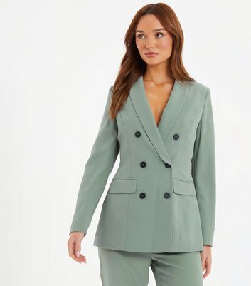 QUIZ Light Green Double Breasted Blazer New Look
