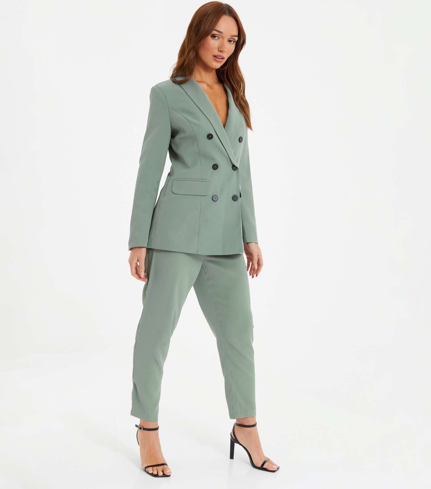 QUIZ Light Green Double Breasted Blazer Image 2