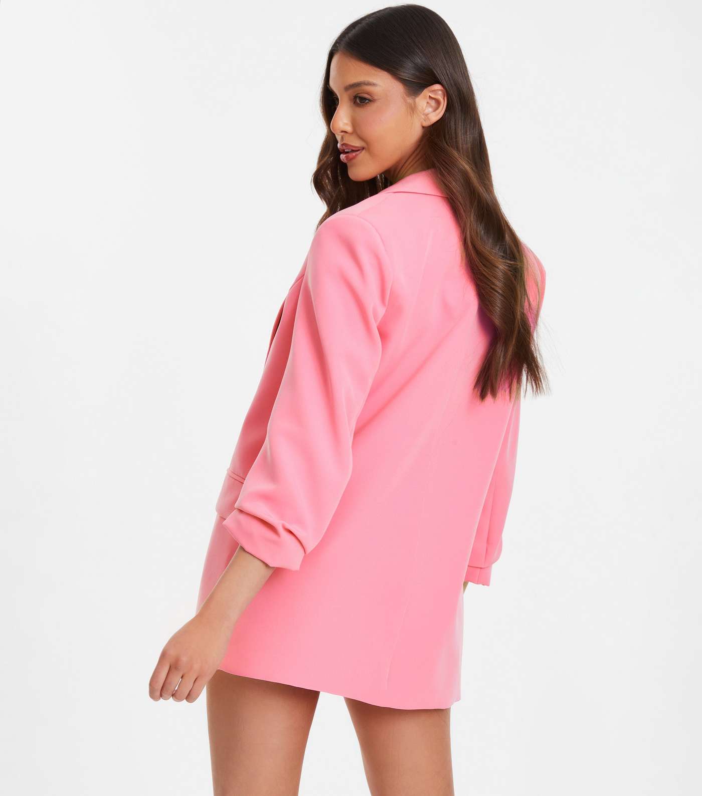 QUIZ Bright Pink Ruched Sleeve Blazer Image 3