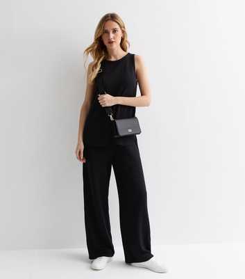 Black Textured Fine Knit Trousers