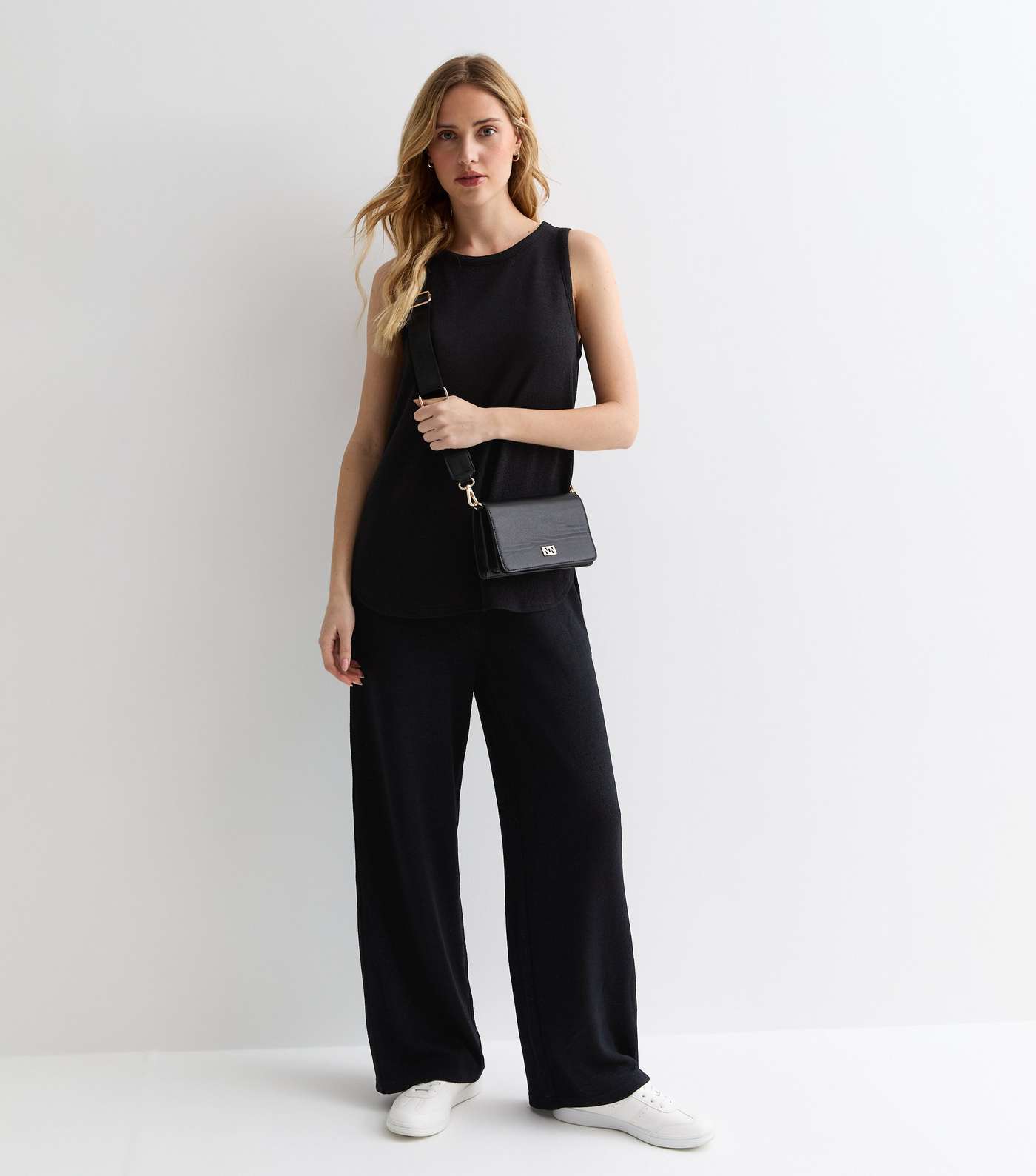Black Textured Fine Knit Trousers
