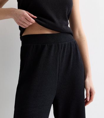 Black Textured Fine Knit Trousers New Look