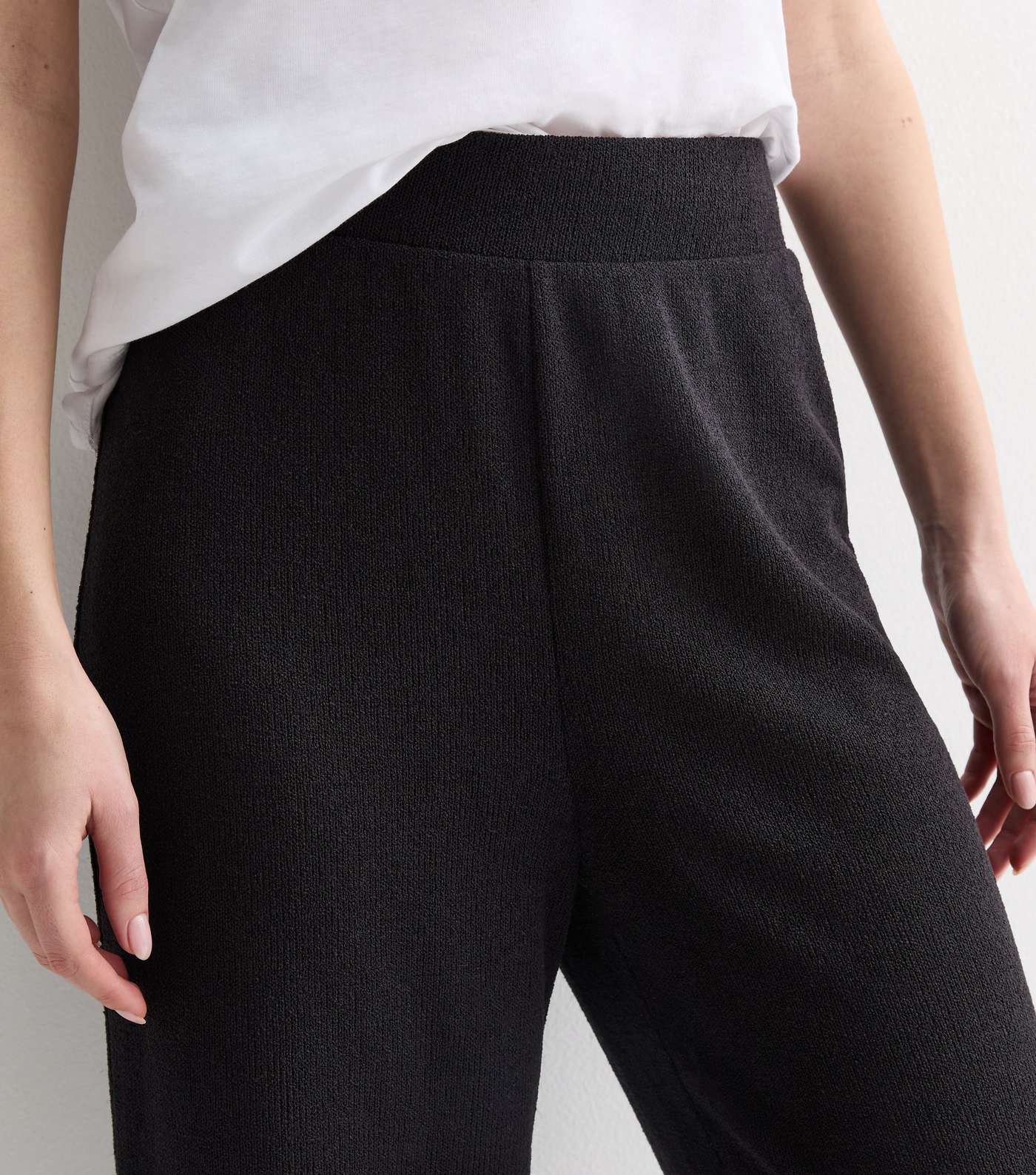 Black Textured Fine Knit Crop Trousers Image 2