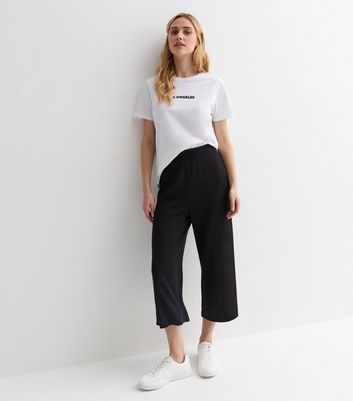 Black Textured Fine Knit Crop Trousers New Look