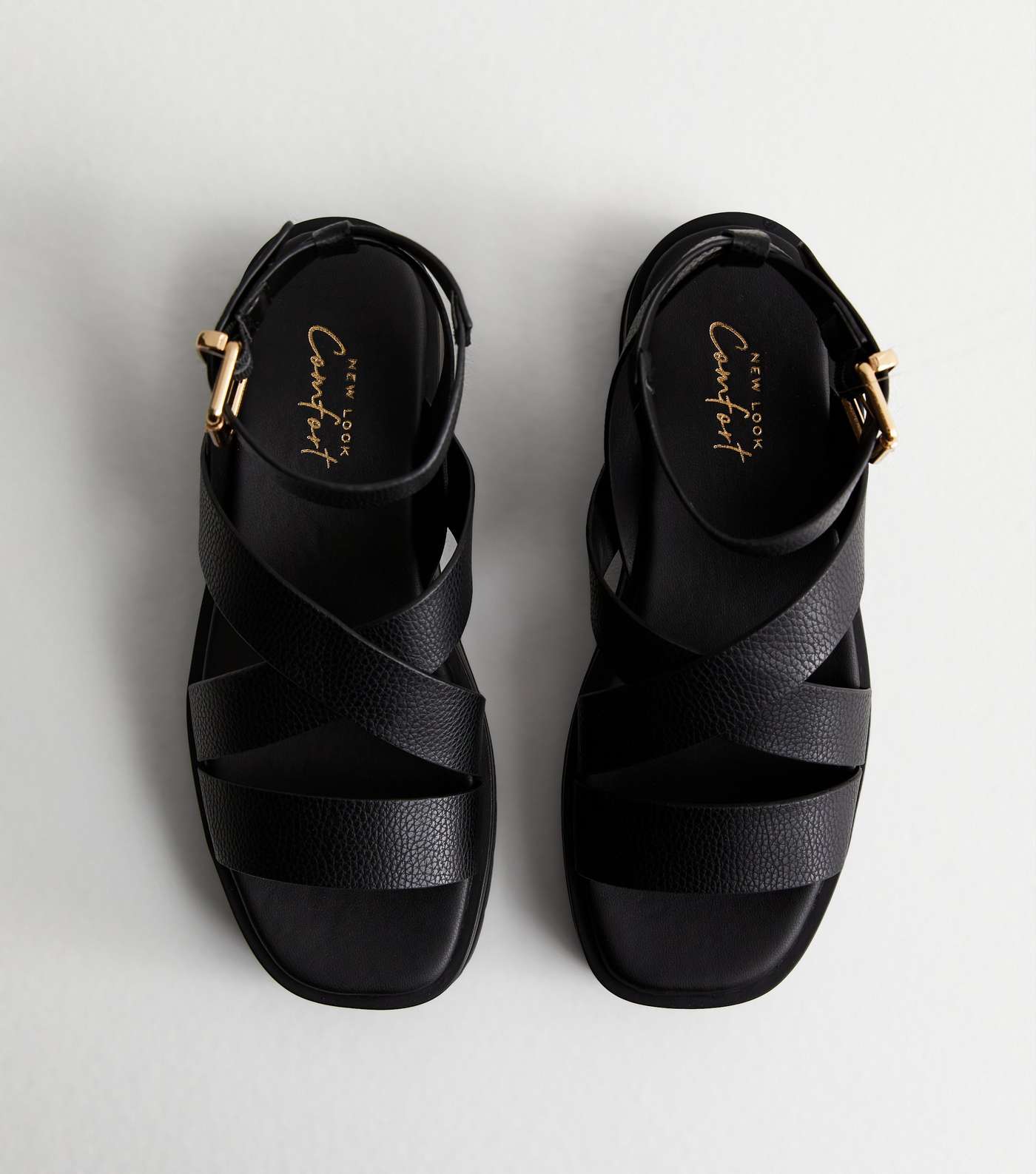 Black Leather-Look Cross Over Flatform Sandals Image 3