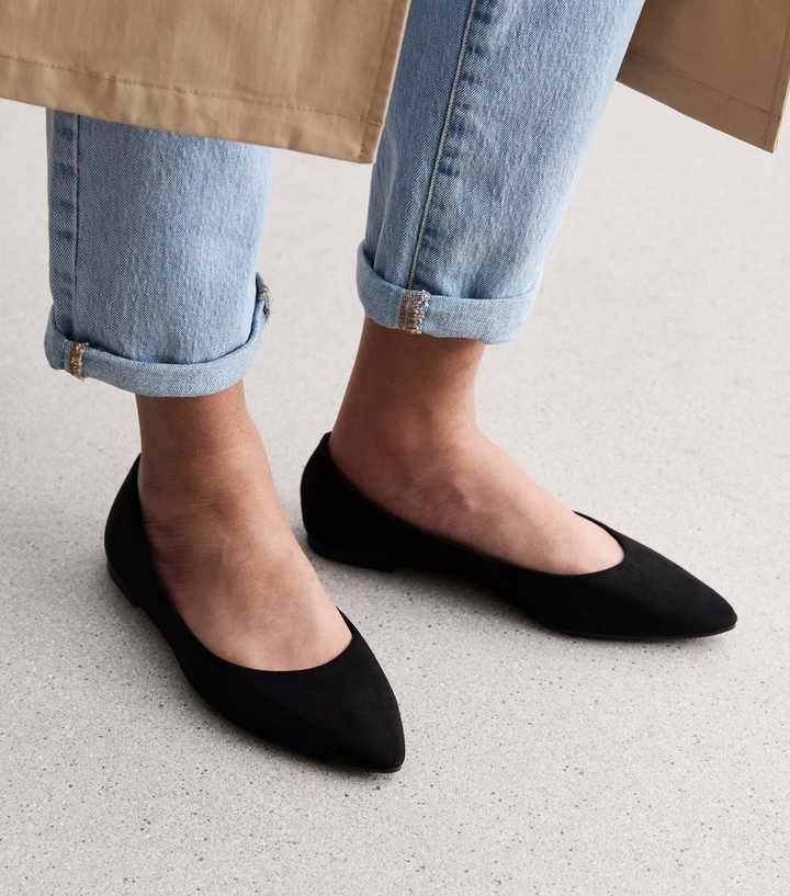 Black Suedette Pointed Ballerina Pumps