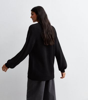 Black Mixed Stitch Knit Balloon Sleeve Cardigan | New Look