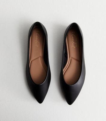 Black Leather-Look Pointed Ballet Pumps New Look