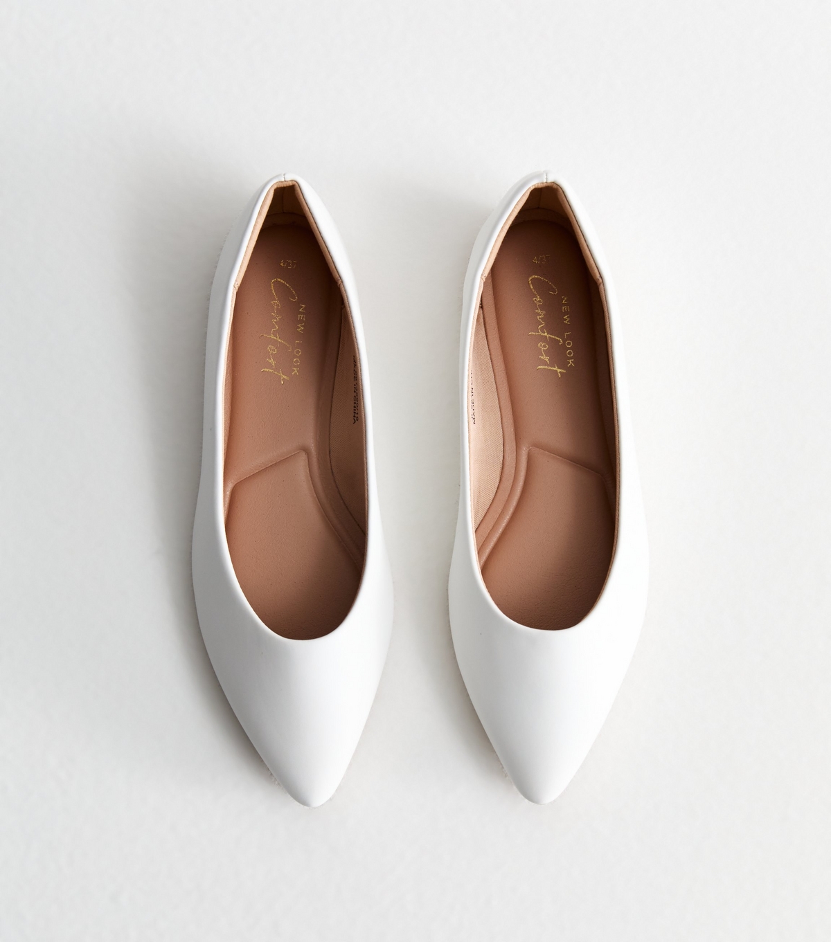 Women's White Leather-Look Pointed Ballerina Pumps New Look