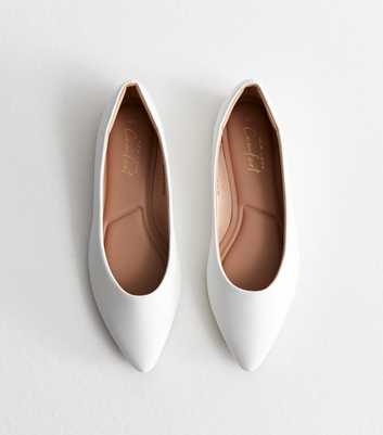 White Leather-Look Pointed Ballerina Pumps