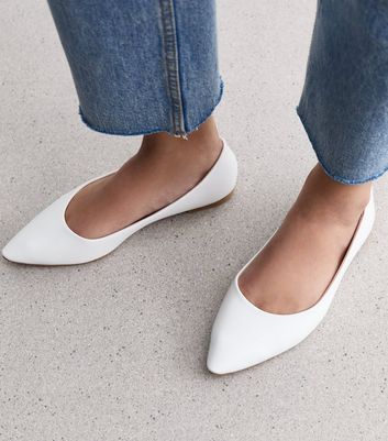 White Leather-Look Pointed Ballerina Pumps New Look