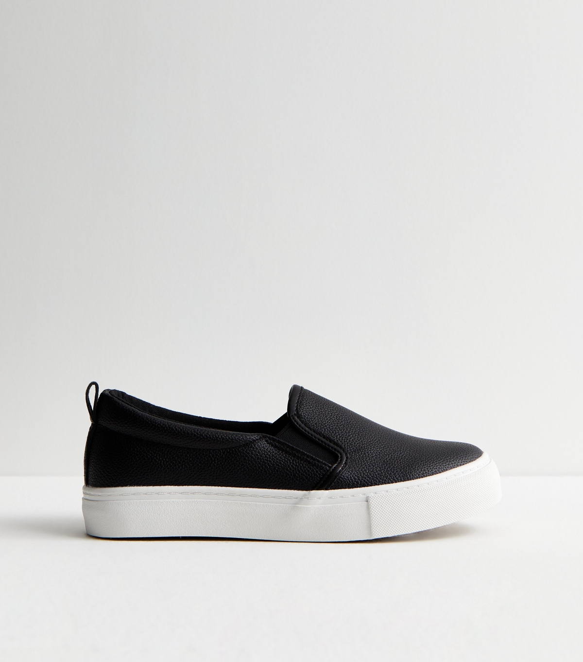 Women's Black Leather-Look Slip On Trainers New Look