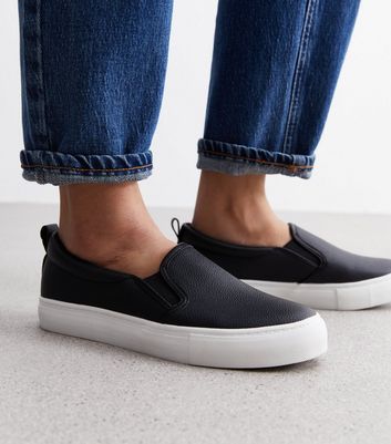 Black leather vans slip best sale ons womens