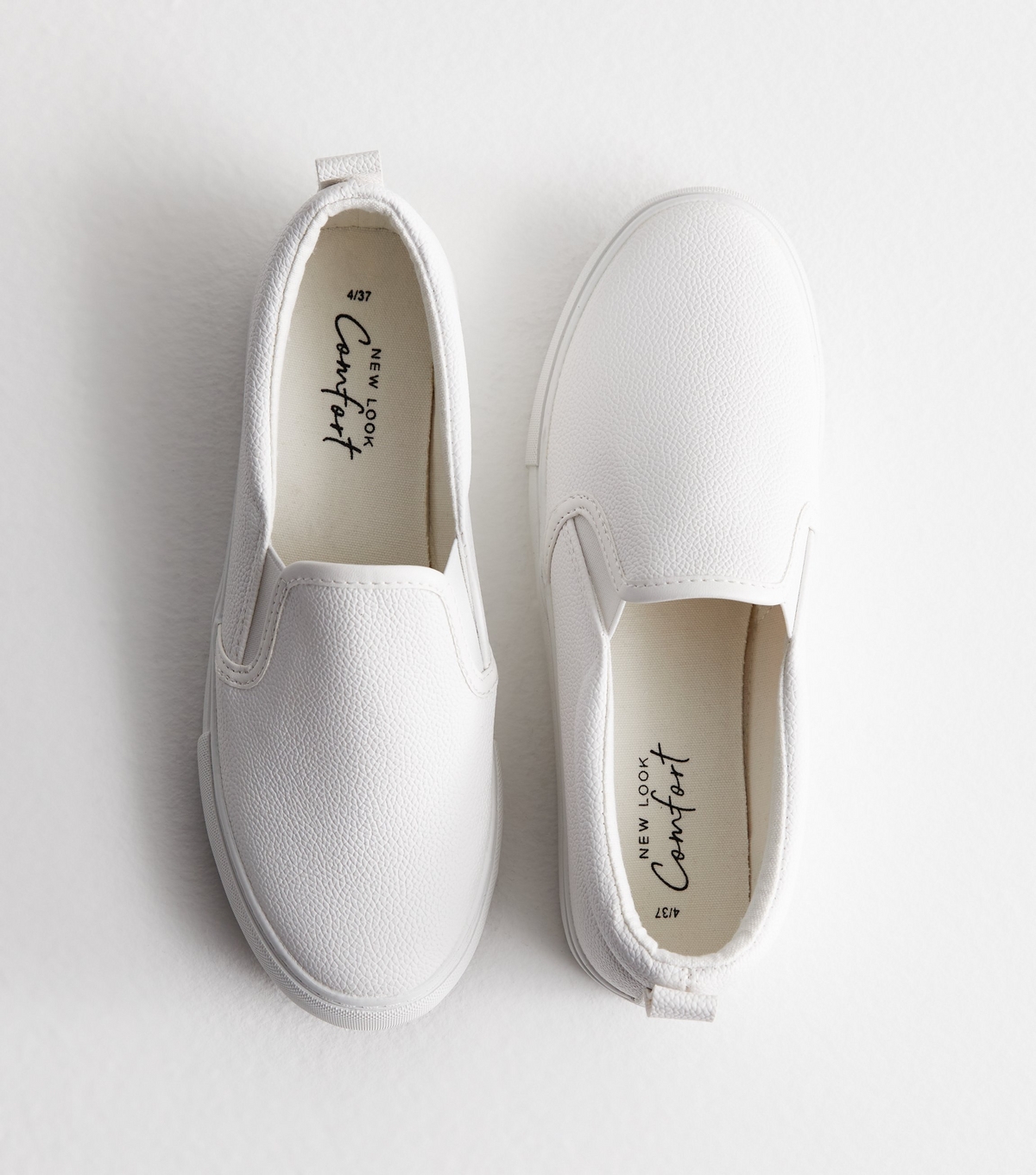 Women's White Leather-Look Slip On Trainers New Look