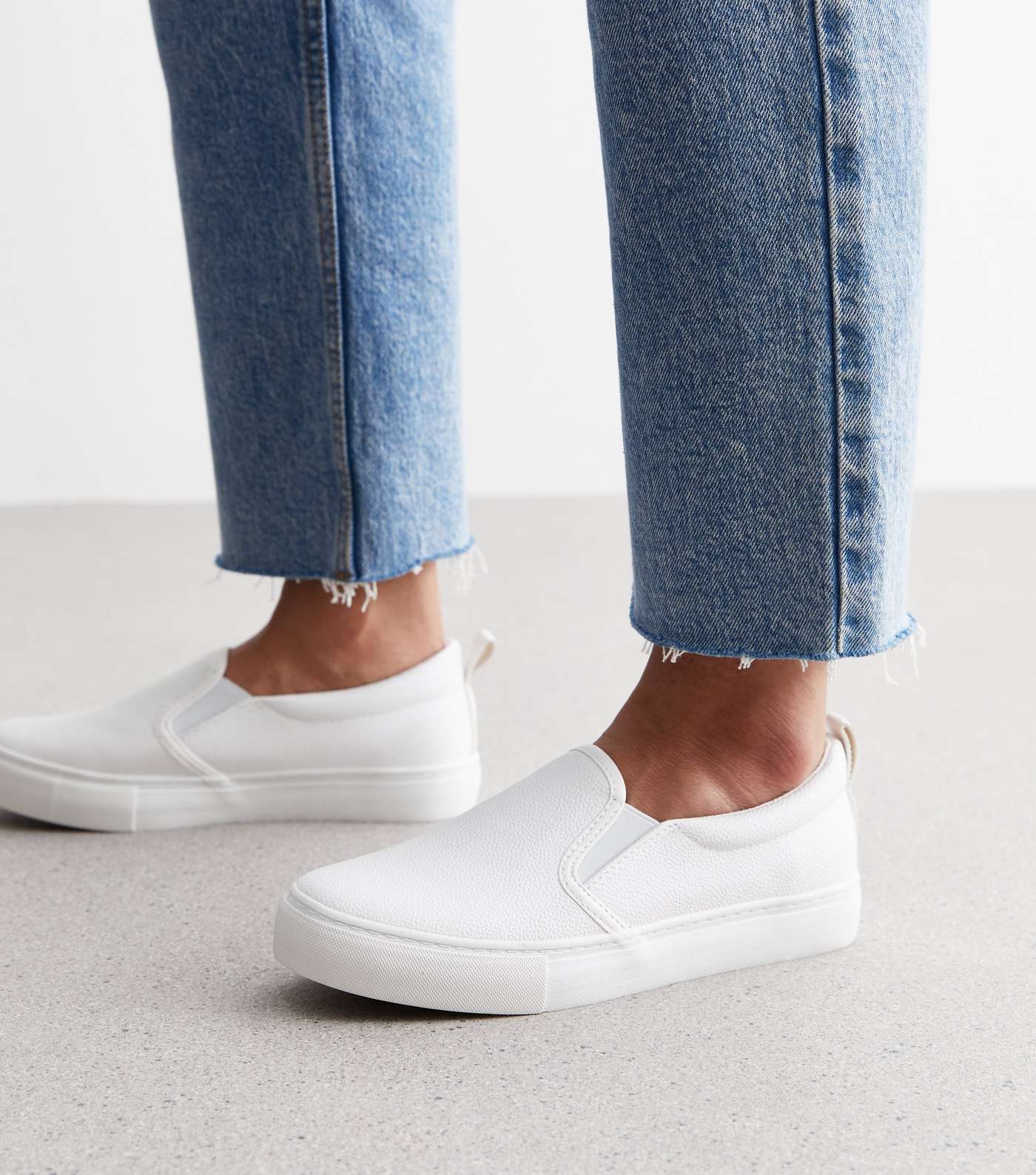 White Leather-Look Slip On Trainers Image 2