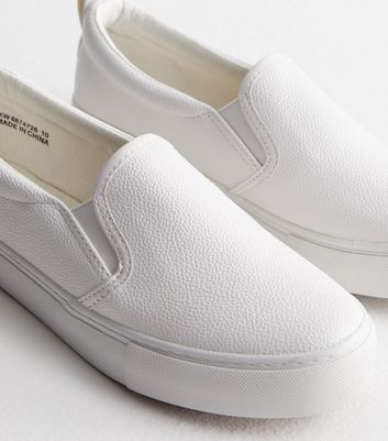White Leather-Look Slip On Trainers New Look
