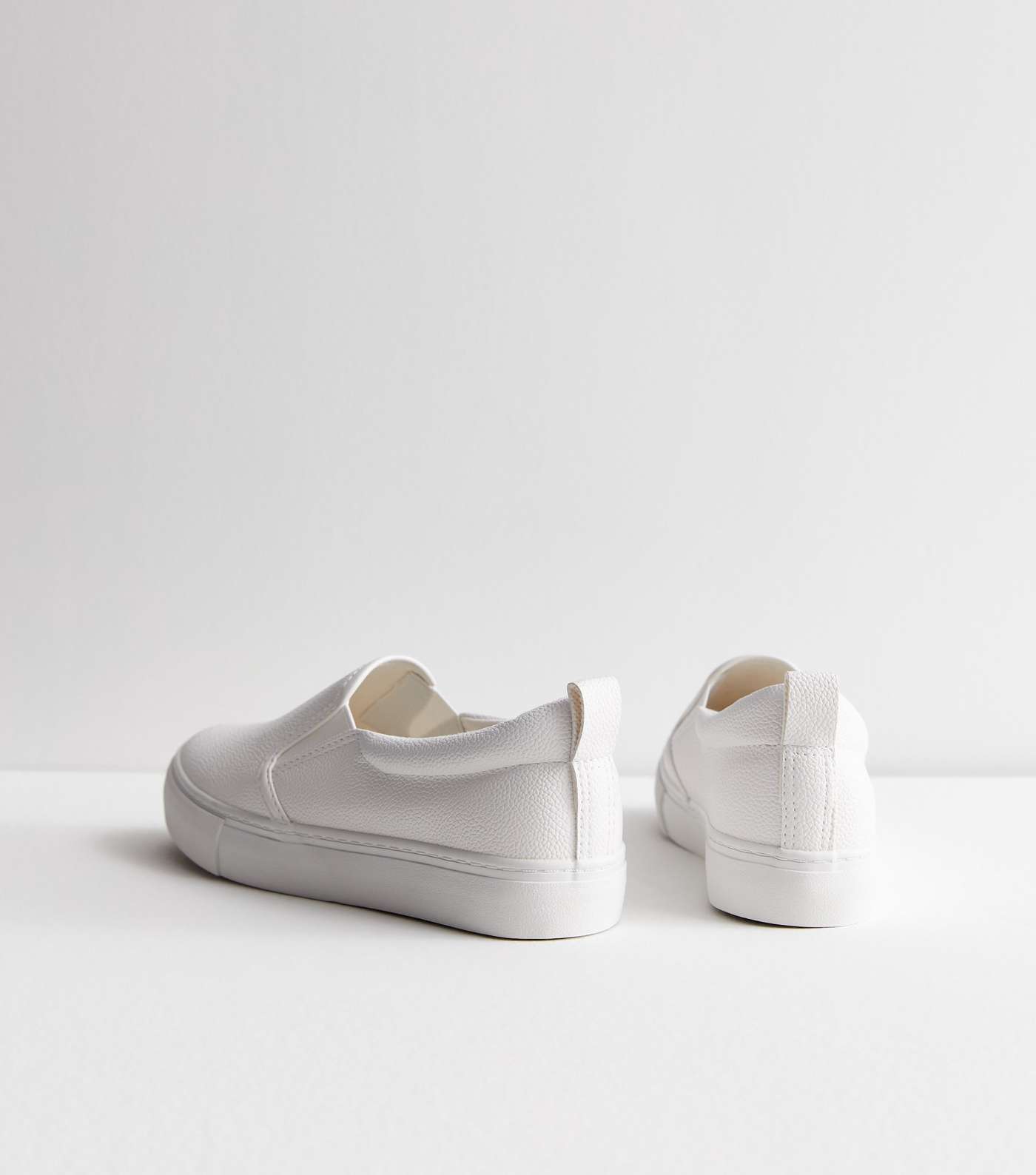 White Leather-Look Slip On Trainers Image 4