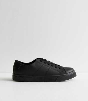 Black Leather-Look Trainers 