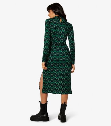 Apricot Green Geometric Print Split Hem Midi Dress New Look