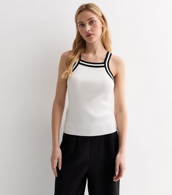 White Ribbed Contrast Vest New Look