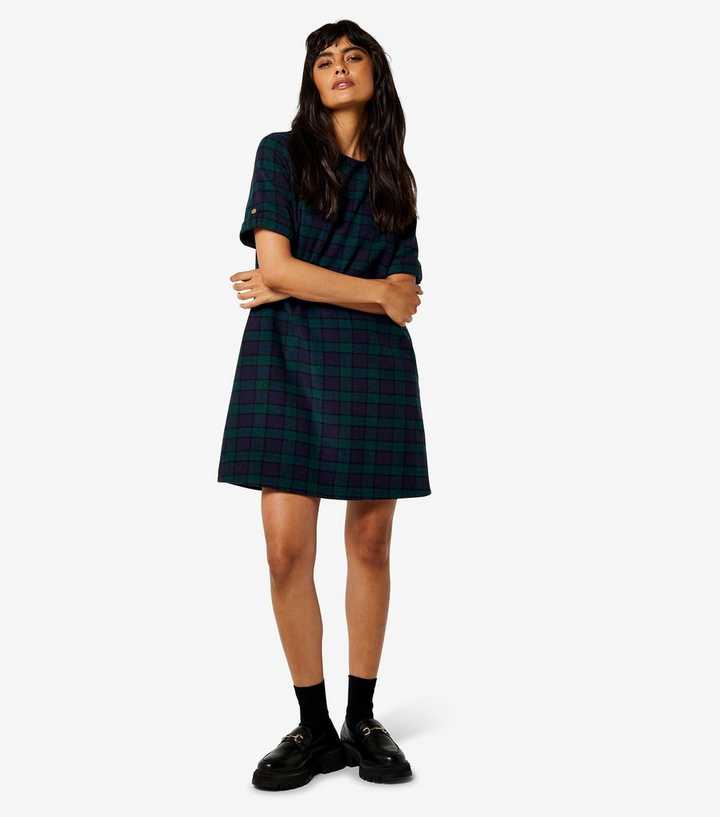 Seasonal Spectacle Blue Plaid Long Sleeve Shirt Mini Dress